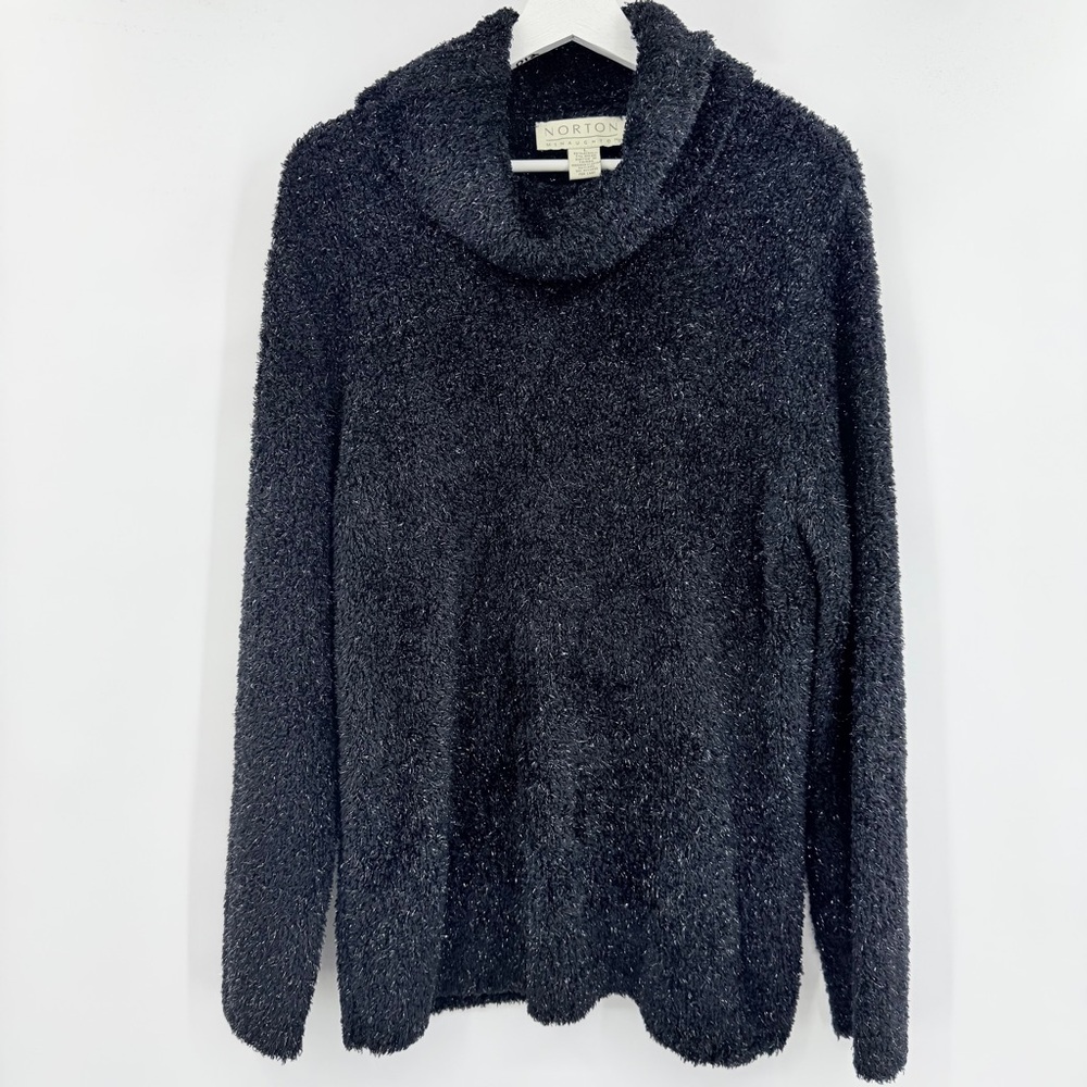 Norton McNaughton Black Cowl Neck‎ Metallic Glitter Long Sleeve Sweater Sz Large